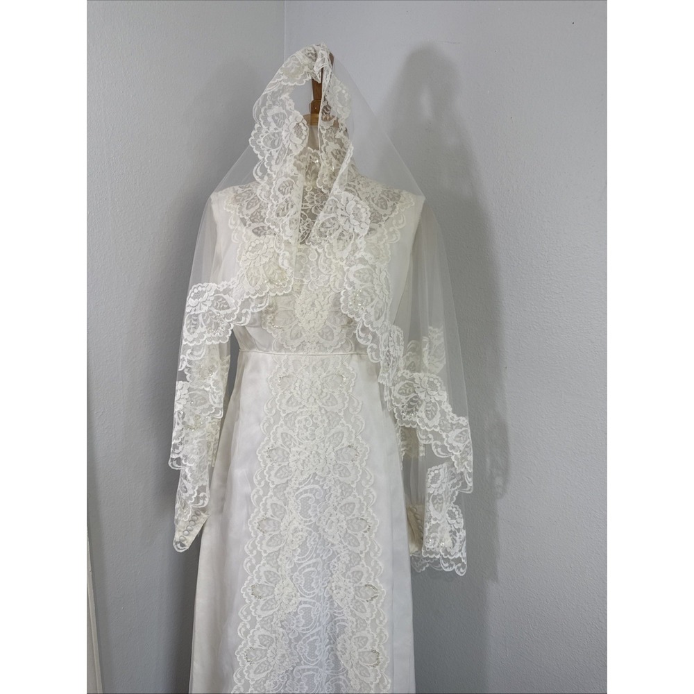 Vtg Bridal Originals Wedding Dress‎ 12 Lace Trim Victorian Edwardian Bow Back - Picture 11 of 16